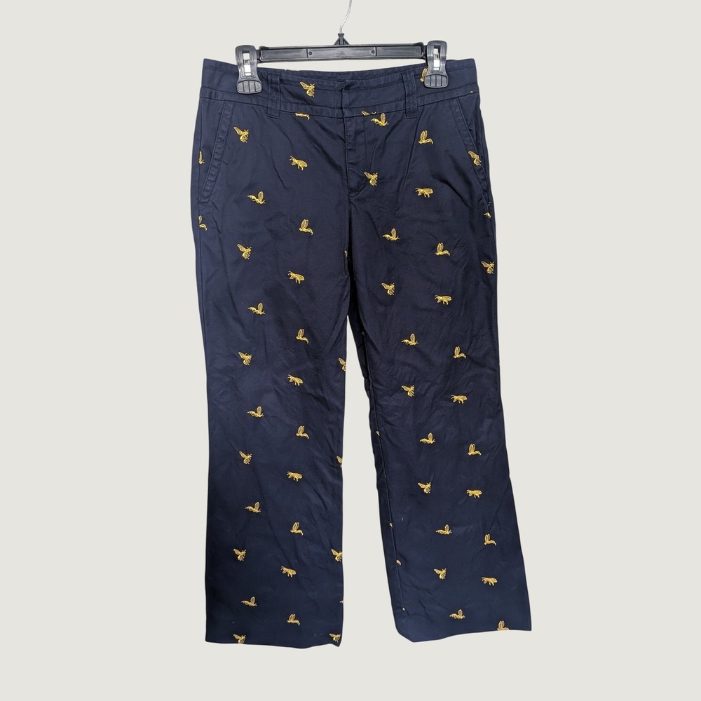 Lilly Pulitzer Vintage Main Line Fit Navy Blue Gold Bee Embroidered Pants 4